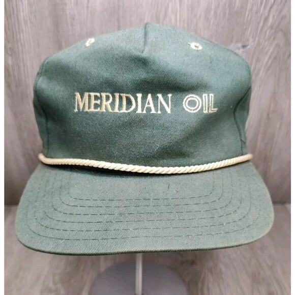 Vintage Meridian Oil Green Golf Hat Rope Strapback Adjustable Midland Texas USA